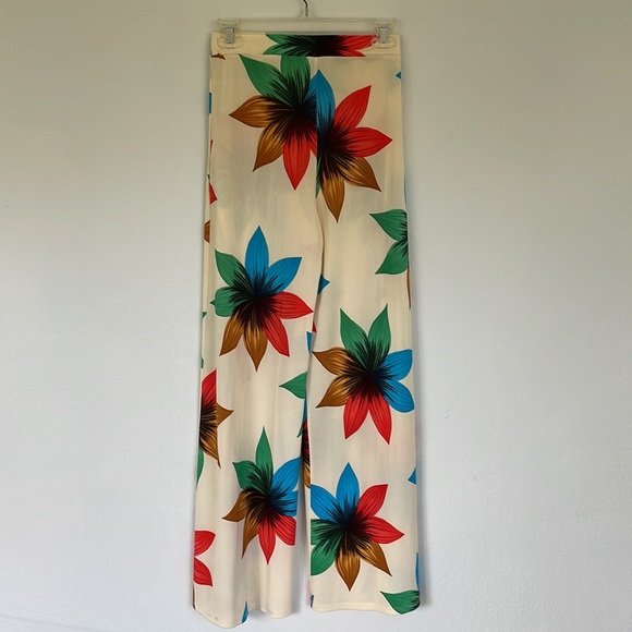 A3 Design cream tropical floral print split front high waist pants size small - Picture 6 of 10